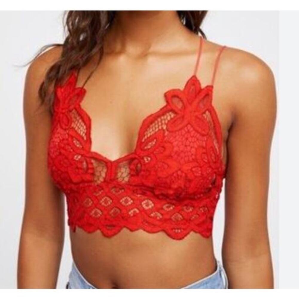 Free People red adella lace‎ bralette M